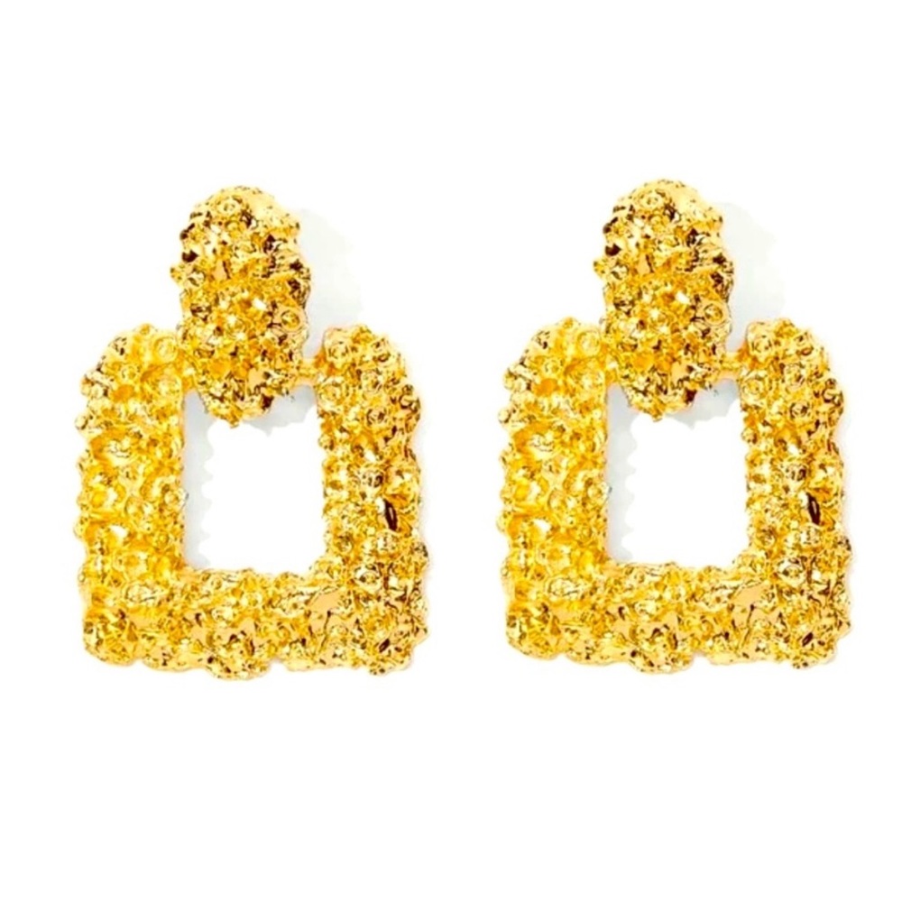 Zara Gold Textured Geometric Earrings